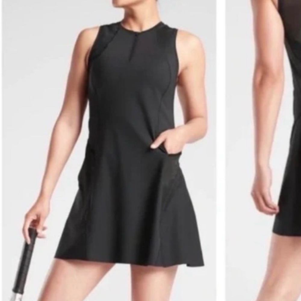 Athleta Black Mesh-Back Athletic Tennis Dress